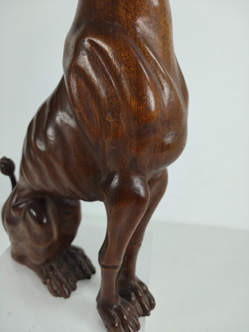 Hand-Carved Wooden Greyhound Statue – 20th Century