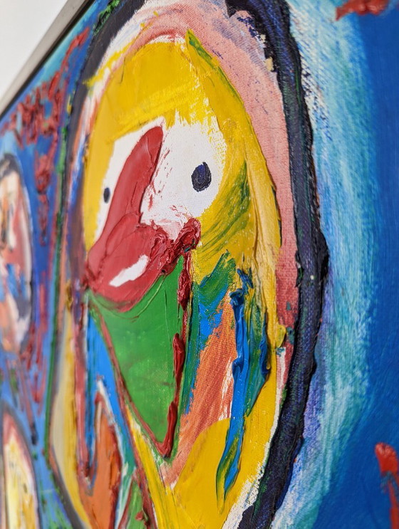 Image 1 of Groot abstract expressionistisch olieverfschilderij op doek van Finn Pedersen, jaren 1990