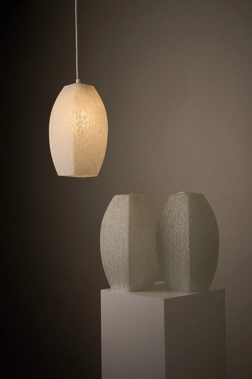 Ovoid Glass Pendant with Crackle Frosted Pattern, Europe, 1960s