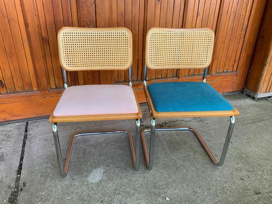 Mid-Century Modern Italian Marcel Breuer B32 Cesca Chairs, 70s set of 2, Dining chairs, Wood, Chrome, Brown (photo 8 of 9)
