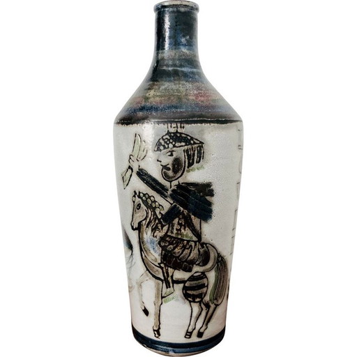 Vase vintage en céramique Le cavalier par Raymonde Leduc, France années 1960