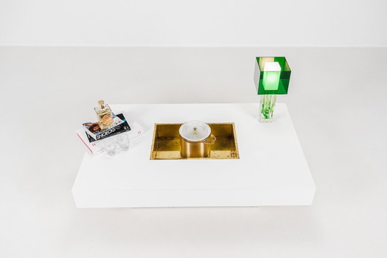 Image 1 of Couchtisch mit integrierter Messingbar von Willy Rizzo, Italien, 1970er Jahre