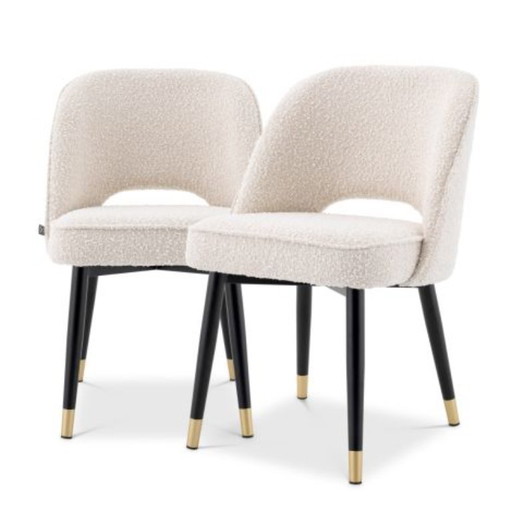 EICHHOLTZ Eetkamerstoel Cliff set van 2 - Bouclé cream