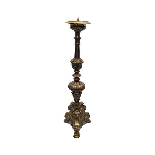 Large baroque style brass altar candlestick, 1970s