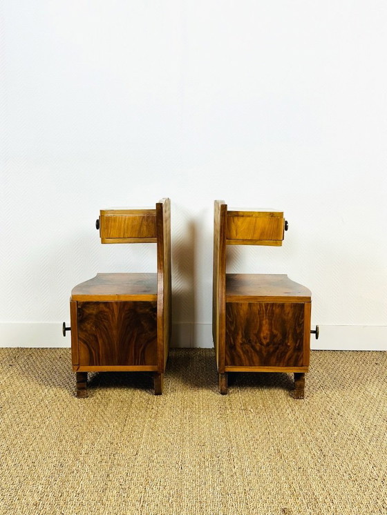 Image 1 of Pair of Art Deco bedside tables in walnut, 1940