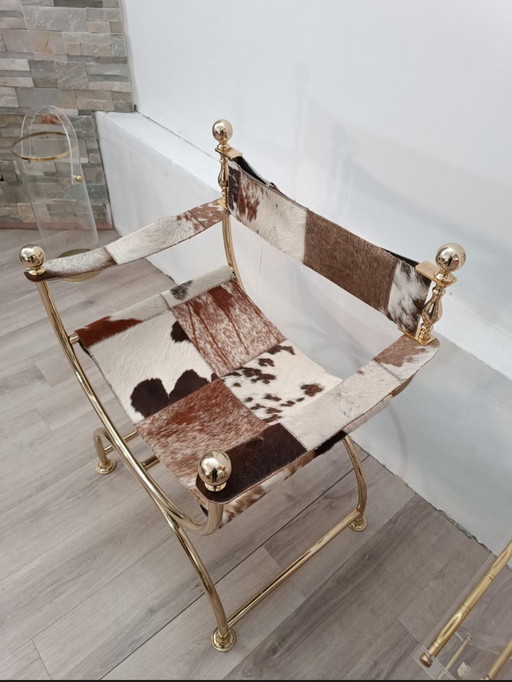 Leather and brass accent chair by Simon Disegno, Italy, 1970