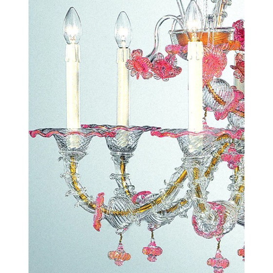Image 1 of Luxuriöser Kronleuchter aus rosa und transparentem venezianischem Muranoglas