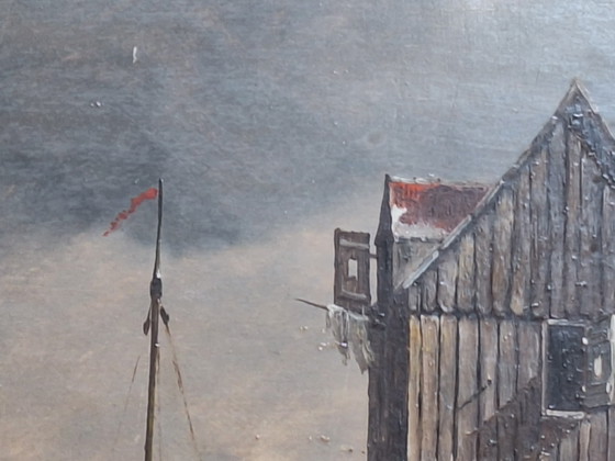 Image 1 of Wintertafereel olieverfschilderij 