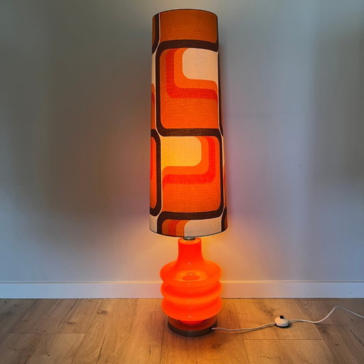 Floor Lamp With Lighted Base, Orange - Seventies