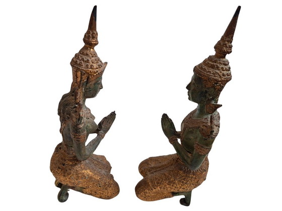 Image 1 of Pair of Bronze Thepphanom Statues – Thai Guardian Angels – Vintage