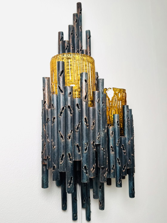 Image 1 of LAMPADA DA PARETE DOPPIA BRUTALISTA DI MARCEL FANTONI, ITALIA, 1960