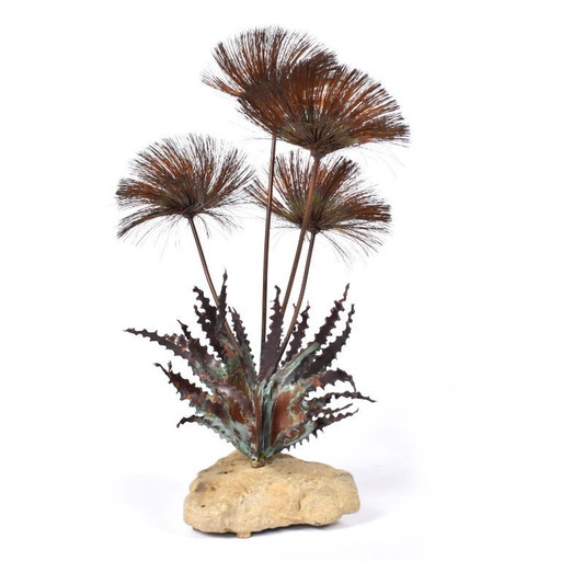 John Steck Desert Rose Sculpture brutaliste vintage en métal et pierre
