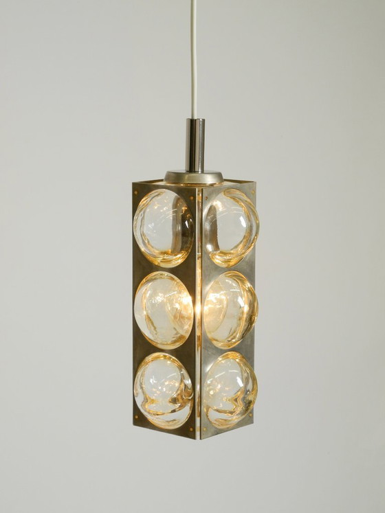 Image 1 of Beautiful 1960s Space Age pendant lamp by Temde, made of glass and nickel-plated metal