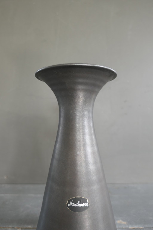 Vintage Pottery Heavy Vase Black Number 673