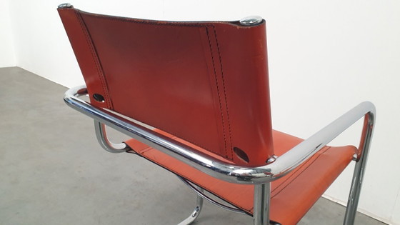 Image 1 of Fasem Italy 70s vintage chairs cognac harness leather, Mart Stam Breuer