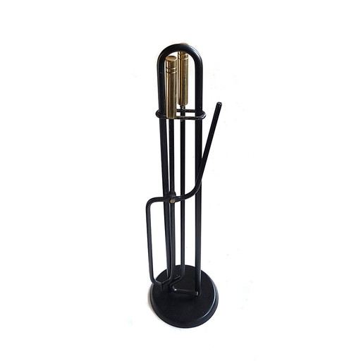 Mid Century Italiaans Messing en IJzeren haardgereedschap, set van 3