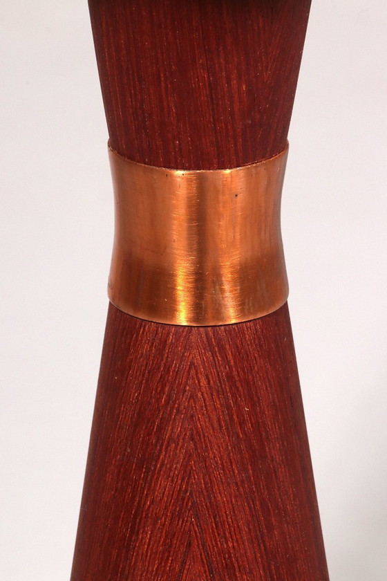 Image 1 of Lámpara de pie de teca con pantalla de tela de Parker Knoll, años 60