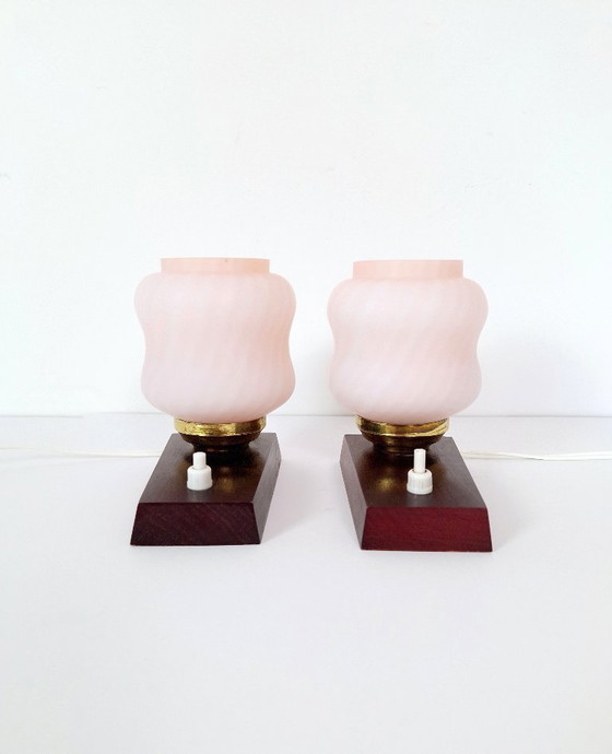 Image 1 of Set of 2 Vintage Night Lights / Pink Bedside Lamps / Pink Night Lamps / Retro Light / Emi Poljcane Lamps / Made in Yugoslavia