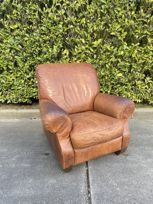 Fauteuil club vintage en cuir - Design italien
