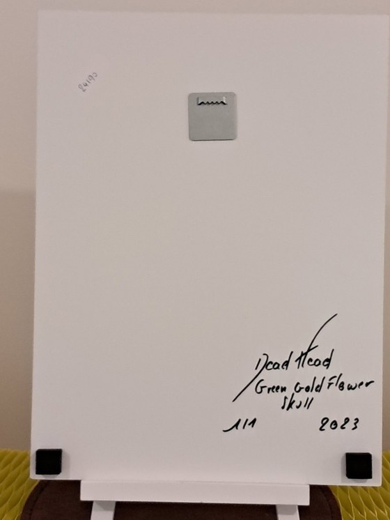 Image 1 of DEAD HEAD - Green Gold Flower Skull - Aluminum Print