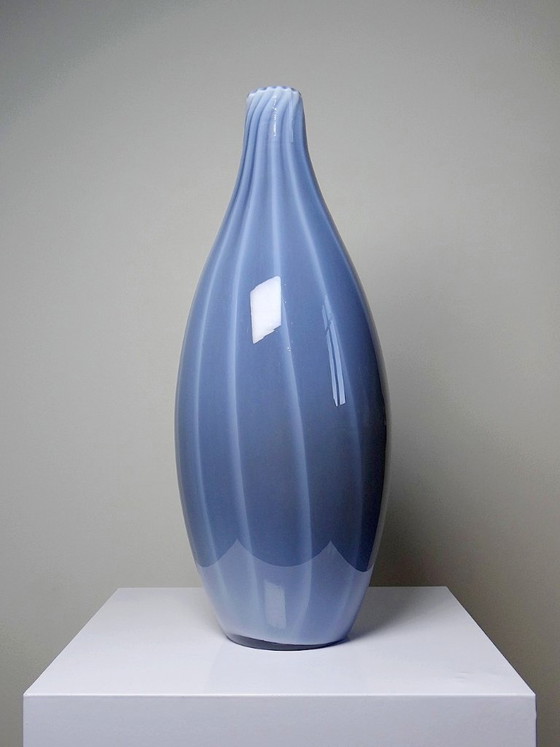 Image 1 of Pair of vintage Murano glass vases in smoked glass lined with opaline glass, soap bubble design