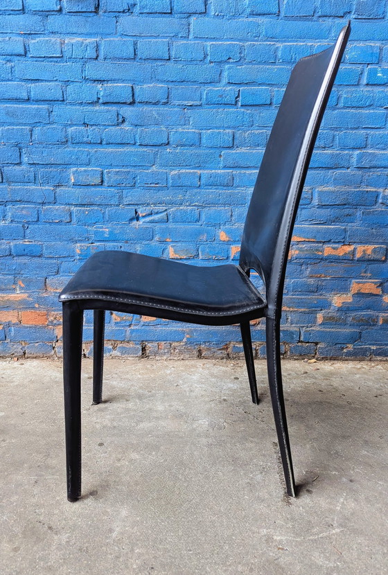 Image 1 of 6x vintage Italiaanse eetstoelen- zwart leer- Ciacci Kreaty 