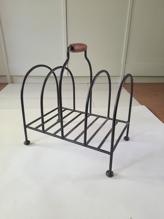 Image 1 of Vintage metal and wood magazine rack