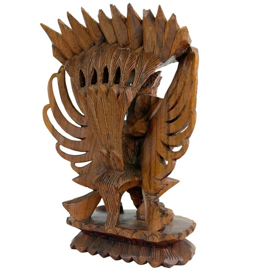 Vintage Balinese Houten Vishnu op Garuda Beeld – Indonesië – 24 cm – Beeldhouwkunst, Wood (photo 4 of 9)
