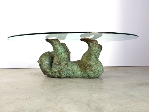 Tavolino da caffè Vintage Orso in Ottone, anni '70 – salontafels, Glass, Brass (photo 2 of 11)
