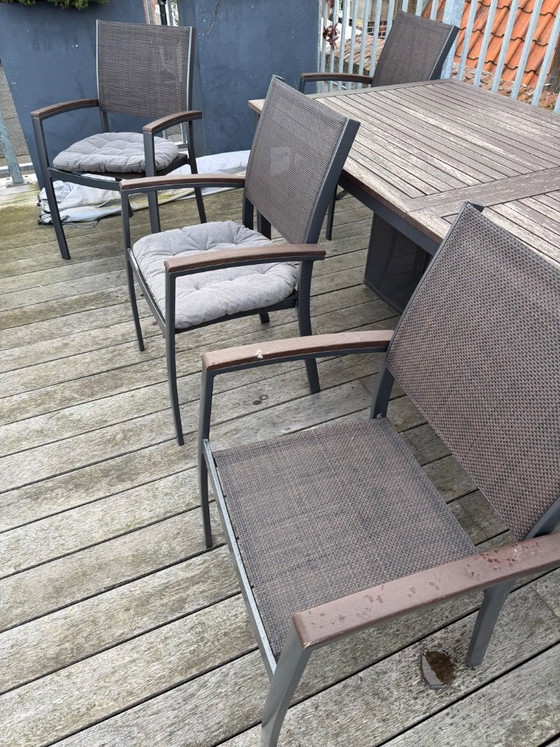 Image 1 of Tuintafel 100x210/300 en 4x stapelstoel