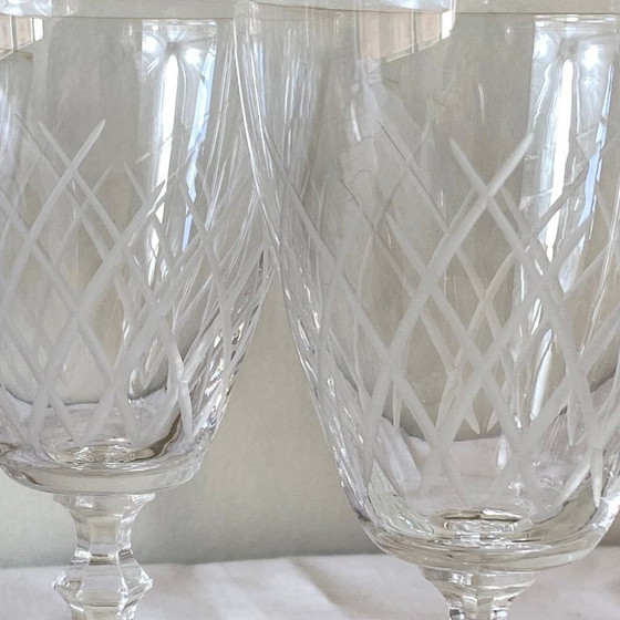 Image 1 of 6 Large Antique Engraved Glasses for Wine or Water