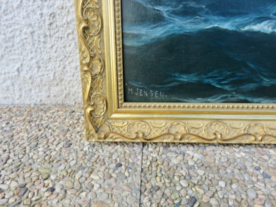 Image 1 of Dipinto incorniciato raffigurante un oceano molto agitato 45 cm x 76 cm