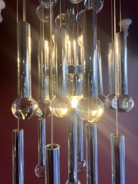 Image 1 of Chrome and glass chandelier by Gaetano Sciolari, Italy, 1960s