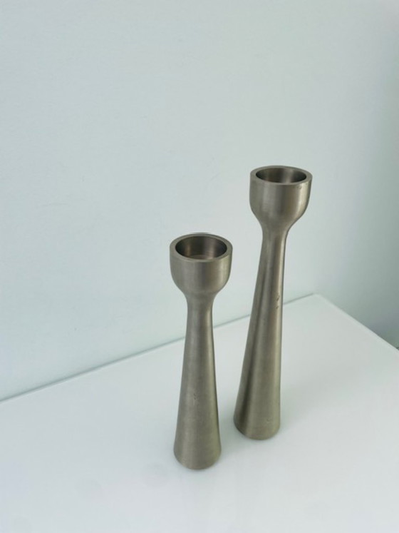 Image 1 of Scandinavian candlesticks of brushed steel – set of two