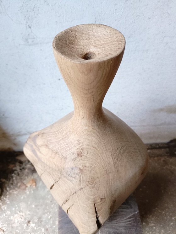 Image 1 of Large Vase/Bottle in Carved Solid Oak