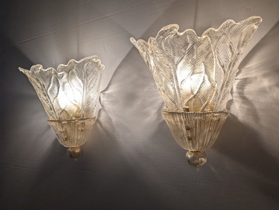 Image 1 of Coppia applique Barovier & Toso Foglia d'Oro in Murano, anni '80