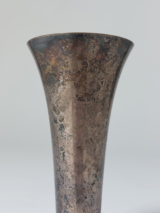 Image 1 of Beautifully patinated silver-plated table vase with ball feet, WMF Art Deco