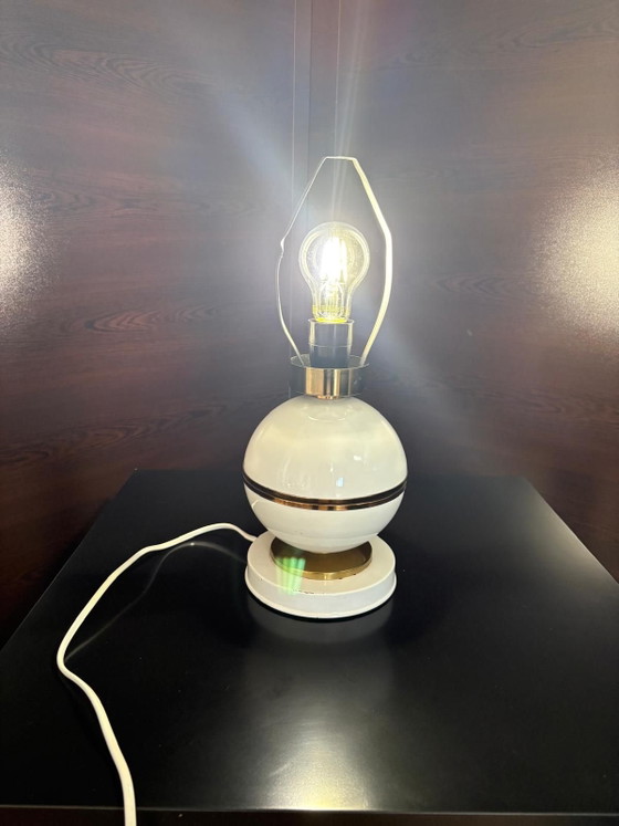 Space Age White & Brass Table Lamp, 1970s, Napako style, Metal (photo 5 of 10)