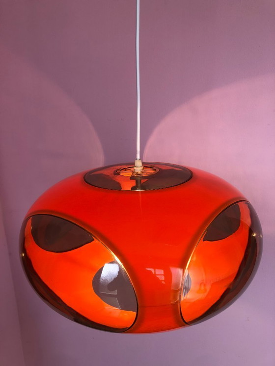 Image 1 of Lampada arancione "occhio di insetto" in stile era spaziale.
