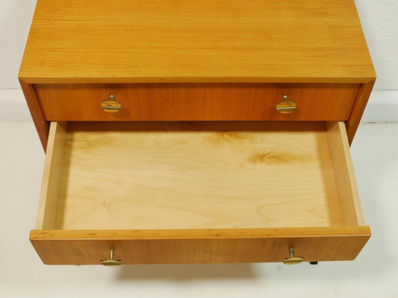 Image 1 of Meuble d'entrée vintage des années 1960, commode moderne du milieu du siècle, placage en érable, buffet à 2 tiroirs