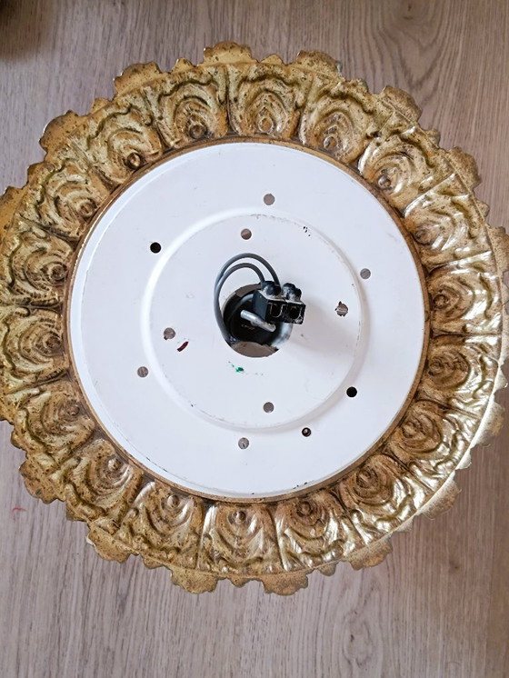 Image 1 of Plafondlamp van gegoten glas en messing uit de jaren 60
