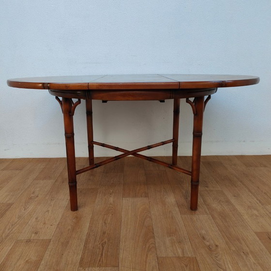 Image 1 of Vintage round faux bamboo dining table extendable dining table
