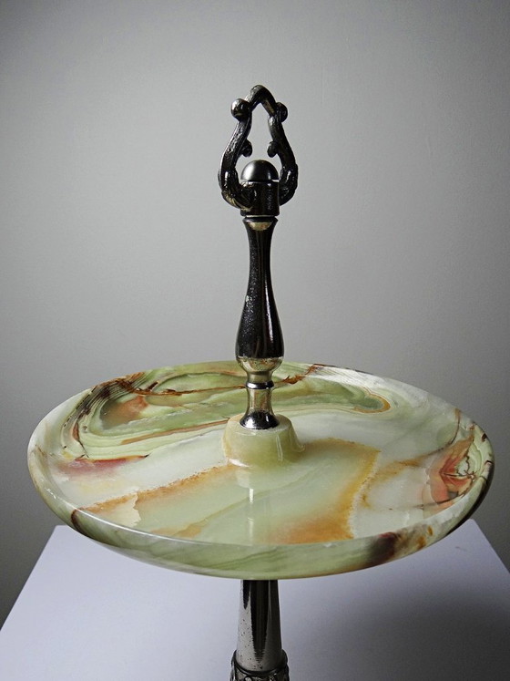 Image 1 of Rare display stand in green onyx and silver-plated metal, Italy, vintage 1935-1955