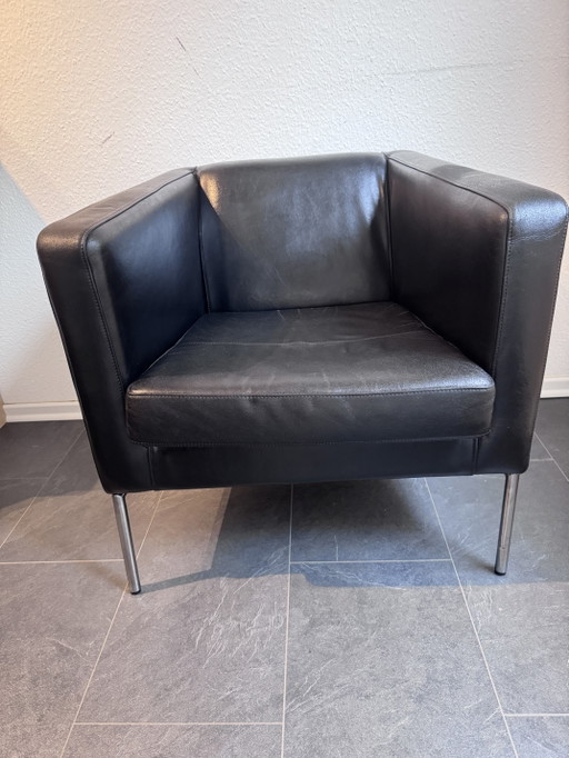 Selterer vintage IKEA Klippan Sessel aus echtem Leder & Chrom (1999) – fauteuils, Leather, Metal (photo 2 of 13)