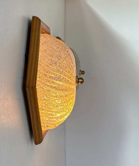 Image 1 of Coppia di lampade d'epoca, pino e vetro di Murano, Italia 1980