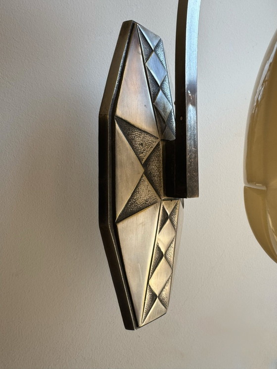 Applique Art Déco bronzo argentato Peuch & Besse – Vetro (photo 12 of 15)