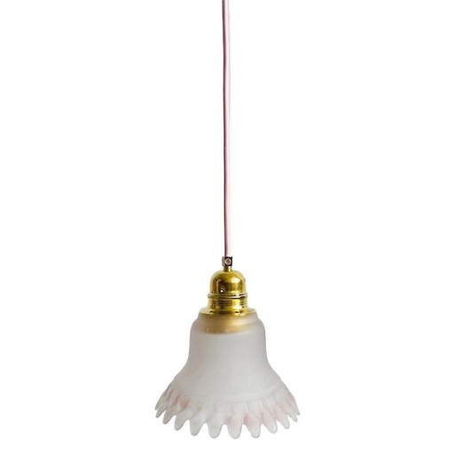 Vintage frosted glass pendant lamp flower white pink
