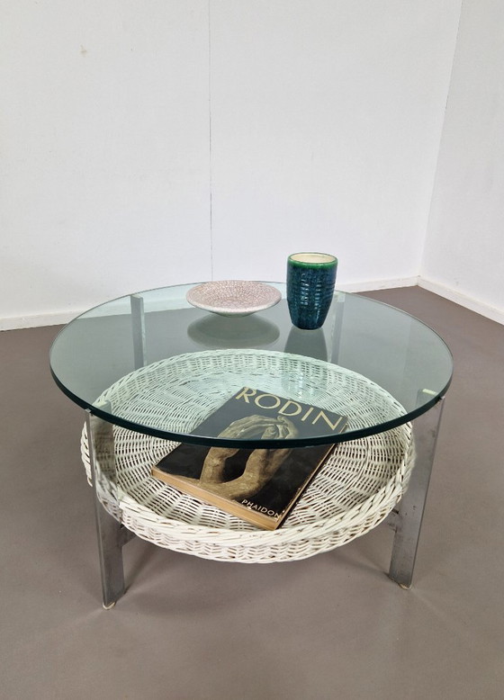 Image 1 of Vintage coffee table | Rattan basket | Glass top