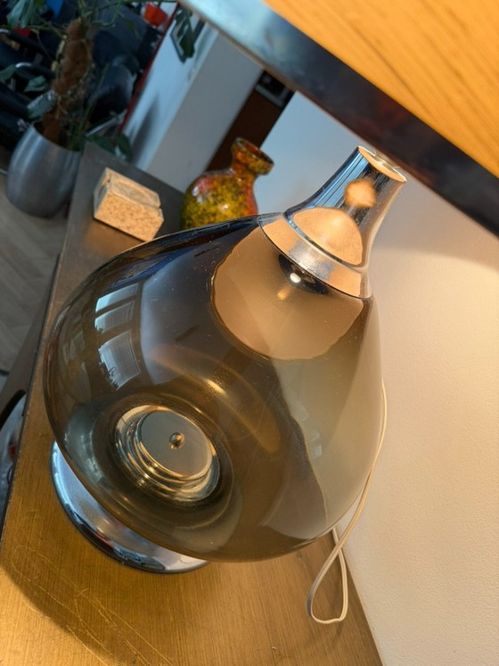 Vintage Italian Smoked Glass And Chrome Table Lamp, 1960s – Textile (photo 14 of 17)