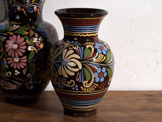 Pair of Vintage Glazed Ceramic Vases, Central Europe, circa 1950 #5, Brown (photo 4 of 12)